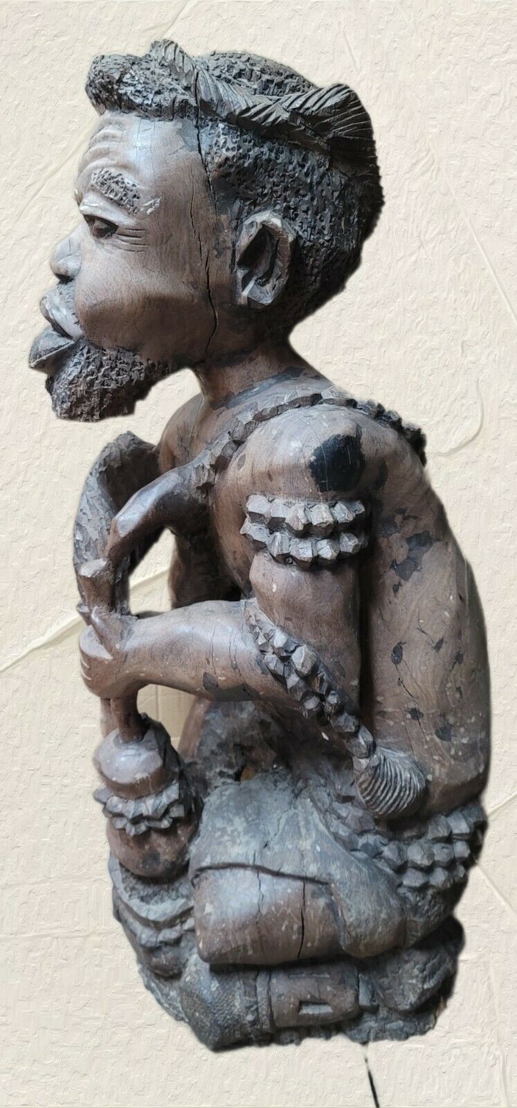 Bukavu democratic republic carving CONGO African Solid Wood AMAZING outlets Carving Old man with Jug